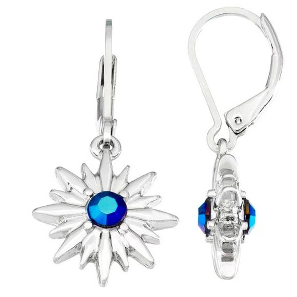 Vera Wang Jewelry - VERA WANG Celestial Starburst Silver/Blue Iridescent Crystal Lever Back Earrings